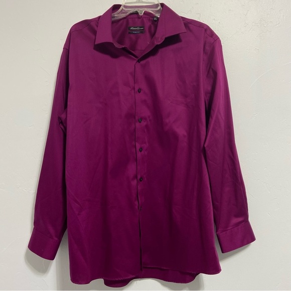 Kenneth Cole Slim Fit Non Iron Men's Dress Shirt Button Down Fuschia 17 32/33 - Picture 1 of 6